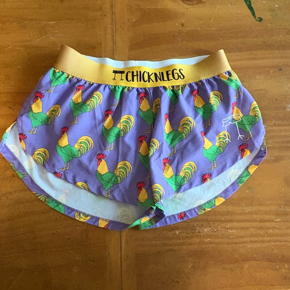 Chicken Leg Women's Athletic Shorts - Purple Rooster Print
